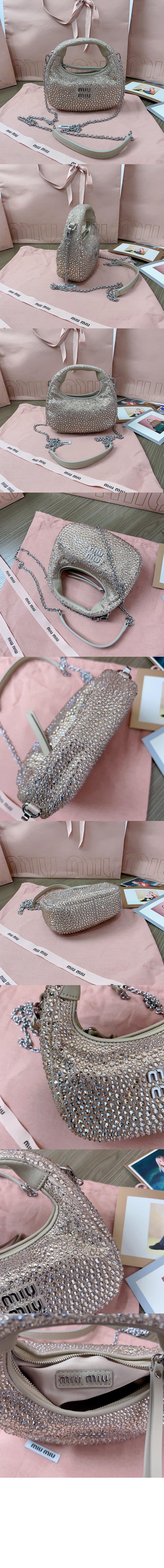 미우미우 완더 세틴 크리스털 미니 호보 백 5BP078