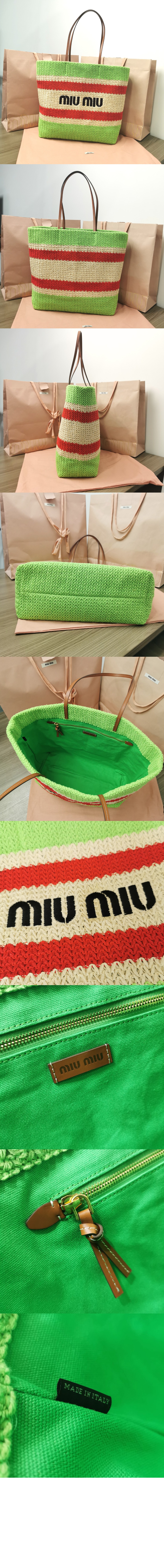 미우미우 라피아 앤 코튼 토트백 5BG228