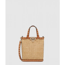 발렌티노 미니 락스터드 라피아 숄더백