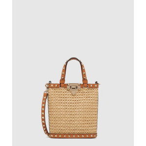 발렌티노 미니 락스터드 라피아 숄더백