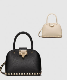 발렌티노 가라바니 락스터드 그레인 송아지 가죽 스몰 핸드백