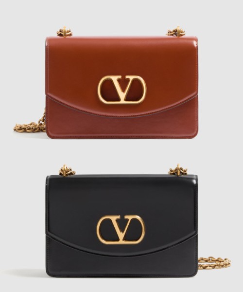 발렌티노 가라바니 베인 유광 송아지 가죽 숄더백