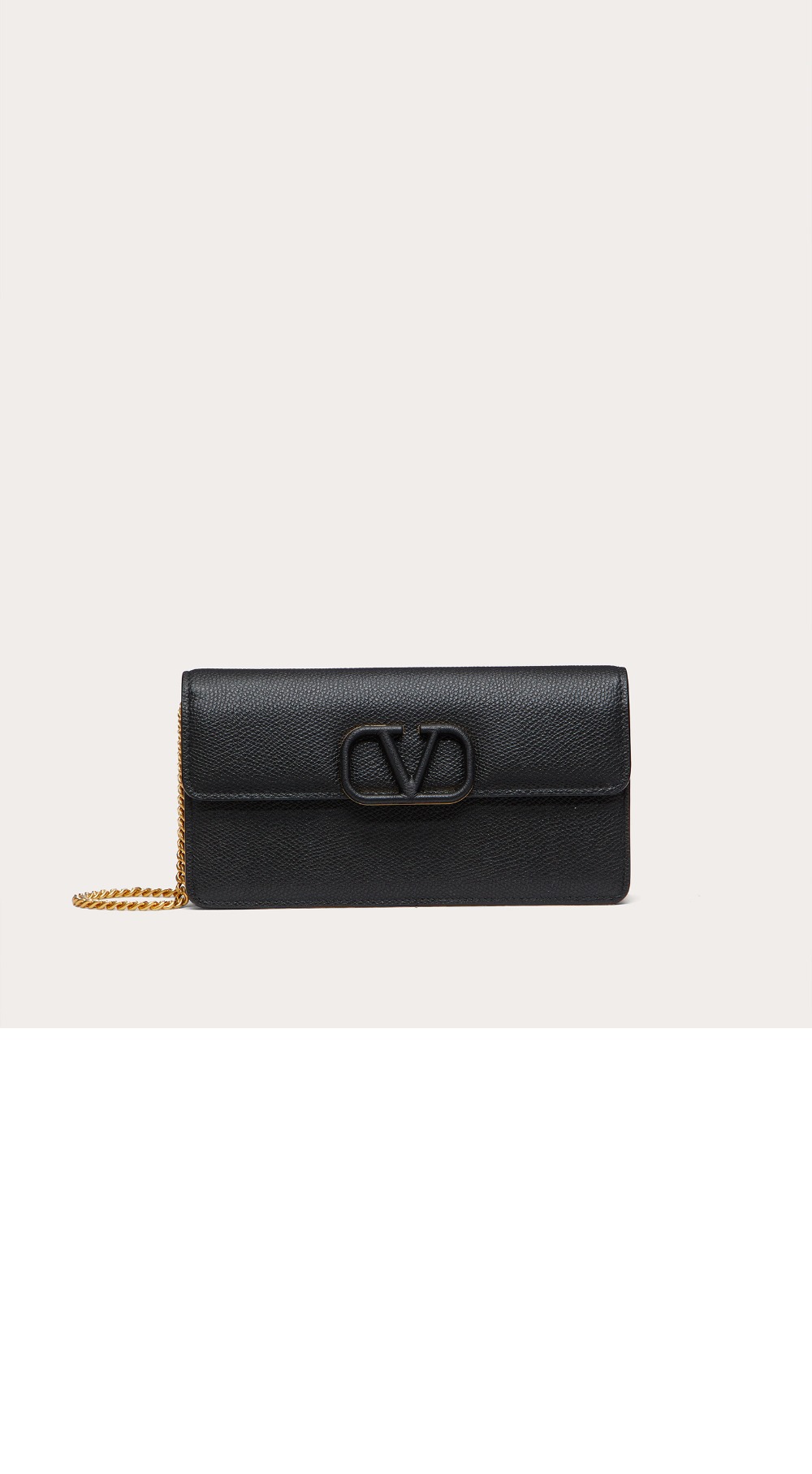 발렌티노 VLogo 시그니처 메탈릭 그레인 카프스킨 체인 지갑