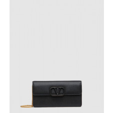 발렌티노 VLogo 시그니처 메탈릭 그레인 카프스킨 체인 지갑