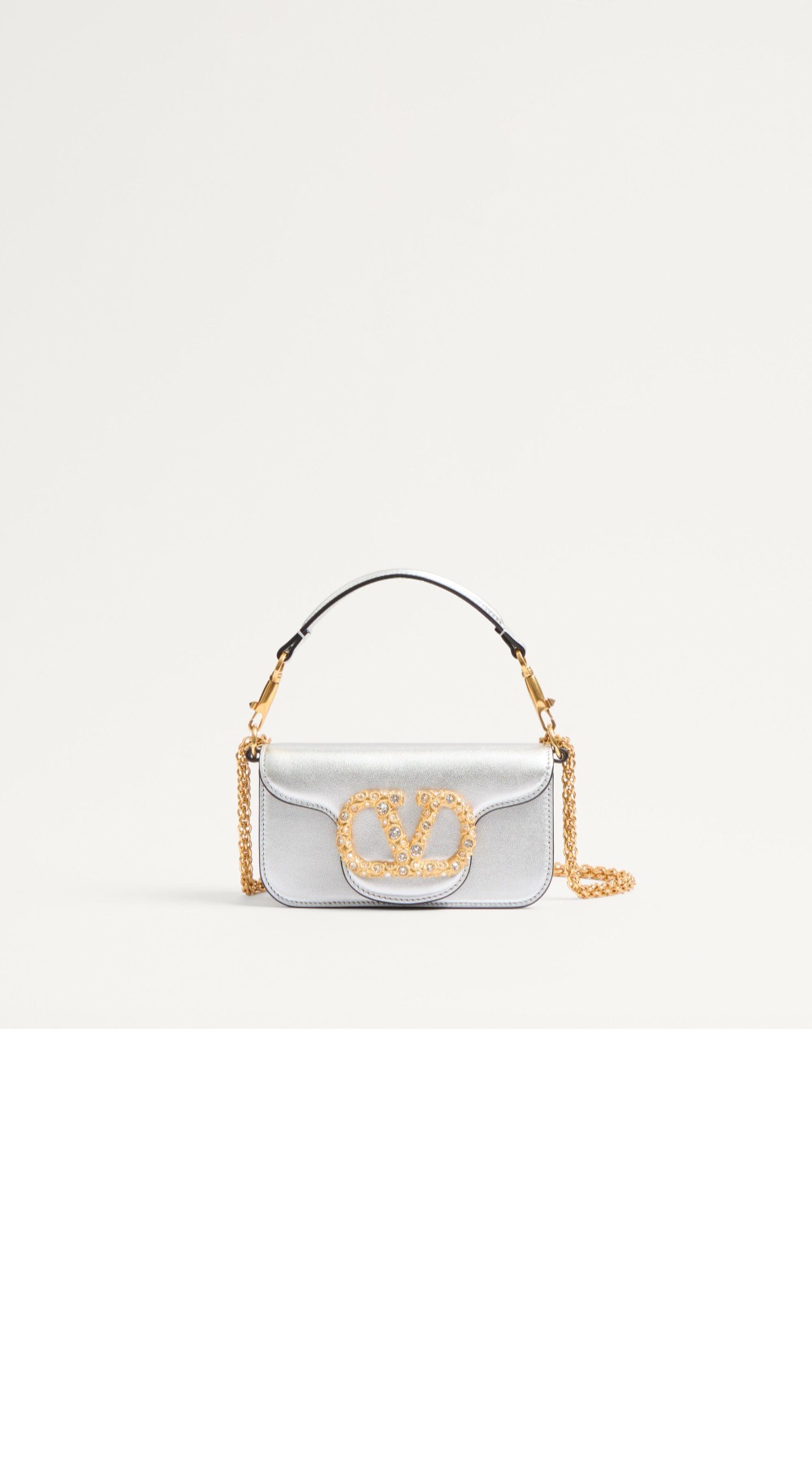 발렌티노 가라바니 로코 주얼 로고 장식 라미네이트 카프스킨 스몰 숄더백