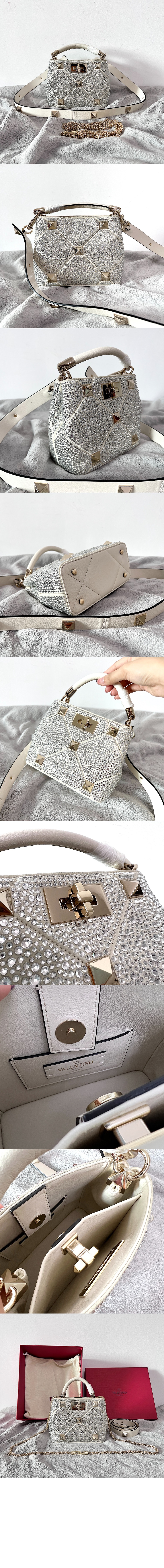 발렌티노 ROMAN STUD 미니 라인스톤 토트백