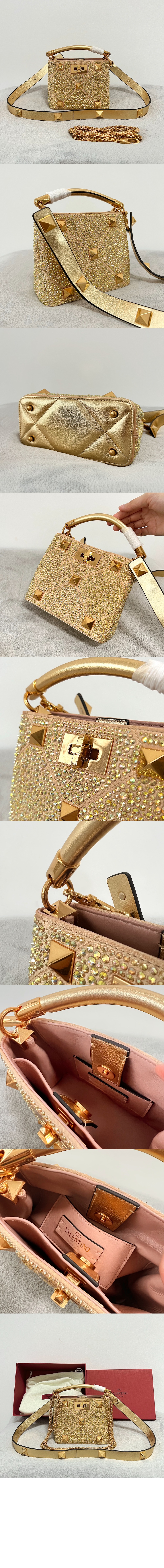 발렌티노 ROMAN STUD 미니 라인스톤 토트백