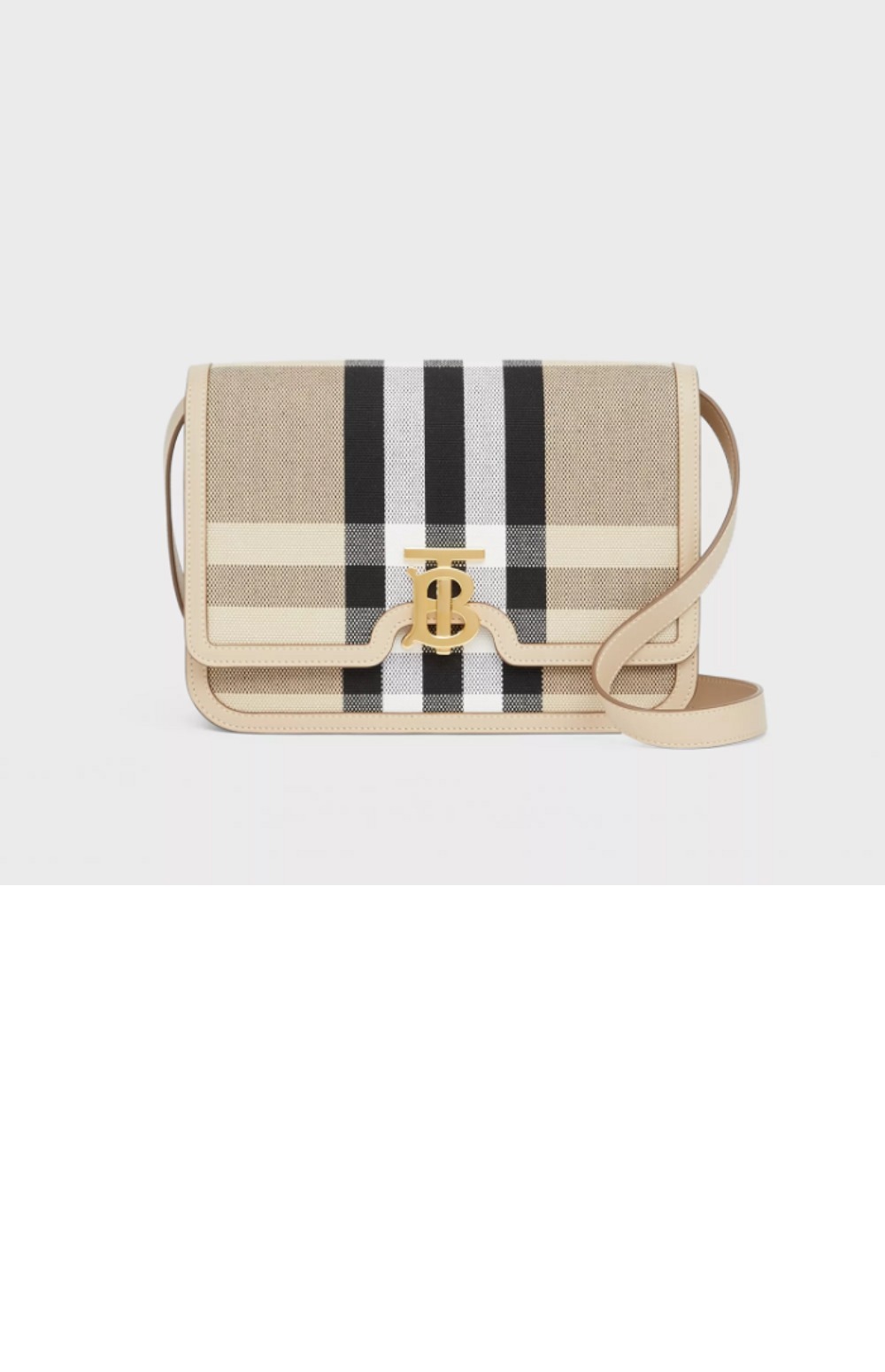 버버리 미디엄 체크 캔버스 레더 숄더백 90235651