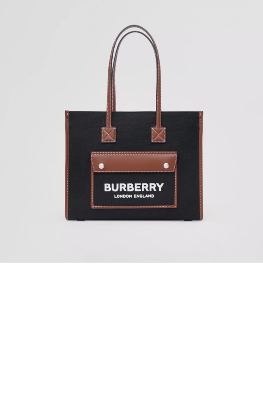 버버리 투톤 캔버스 레더 스몰 토트 80576001