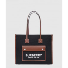 버버리 투톤 캔버스 레더 스몰 토트 80576001