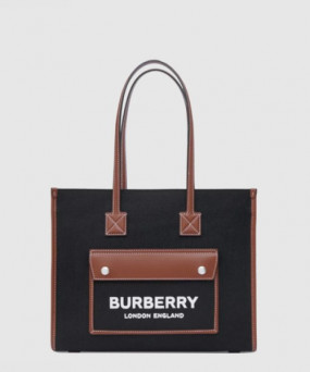 버버리 투톤 캔버스 레더 스몰 토트 80576001
