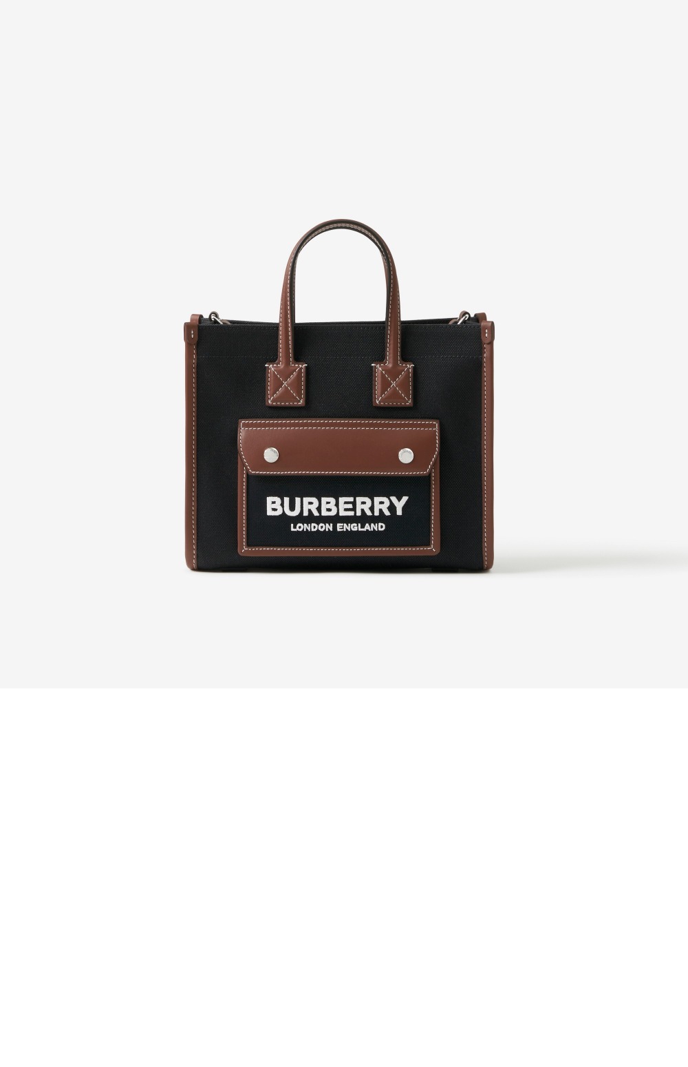 버버리 투톤 캔버스 레더 미니 토트 80557491