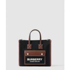 버버리 투톤 캔버스 레더 미니 토트 80557491