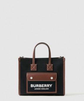 버버리 투톤 캔버스 레더 미니 토트 80557491