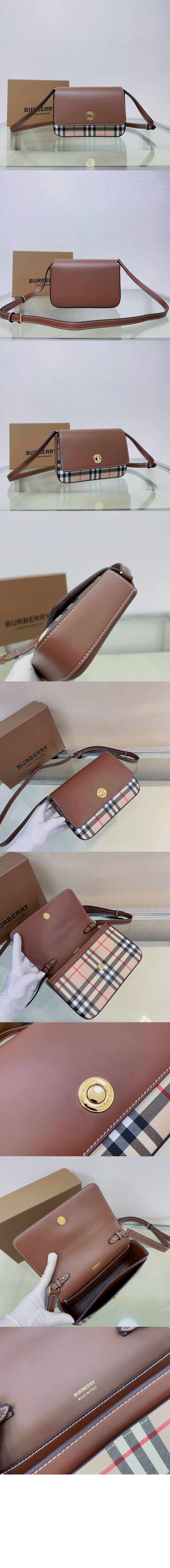 버버리 체크 레더 페니 숄더백 80492441