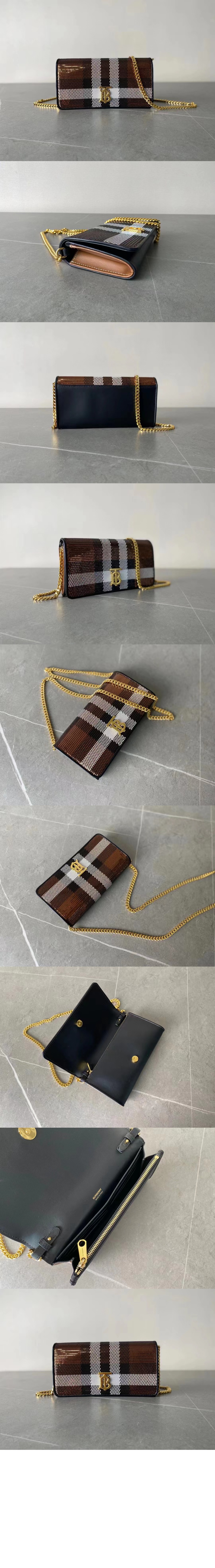 버버리 니트 체크 레더 스몰 롤라백 80508761