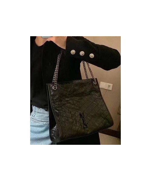 생로랑 니키 쇼핑 빈티지 레더 블랙