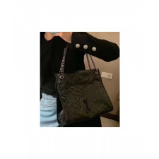 생로랑 니키 쇼핑 빈티지 레더 블랙