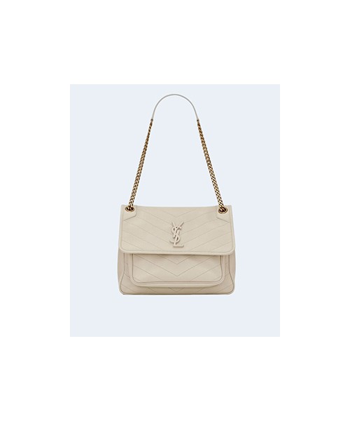 생로랑 니키 스웨이드 미디움 체인백 화이트
