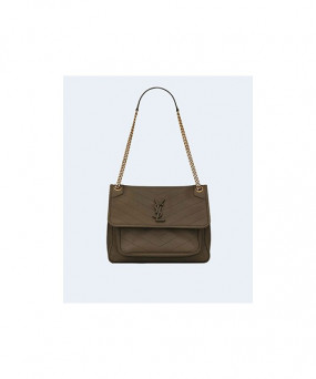 생로랑 니키 스웨이드 미디움 체인백 카키