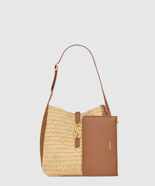 생로랑 라피아 및 가죽 소재의 유연한 le 5 à 7 스몰백 823812