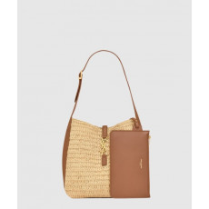 생로랑 라피아 및 가죽 소재의 유연한 le 5 à 7 스몰백 823812