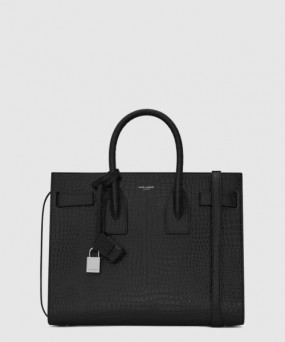 생로랑 크로커다일 무늬가 새겨진 블랙 가죽 소재의 스몰 삭 드 주르백 37829