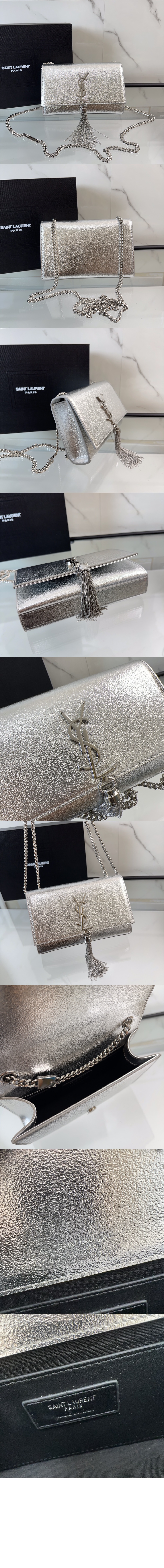 생로랑 메탈릭 가죽 소재의 KATE 스몰 태슬백 474366