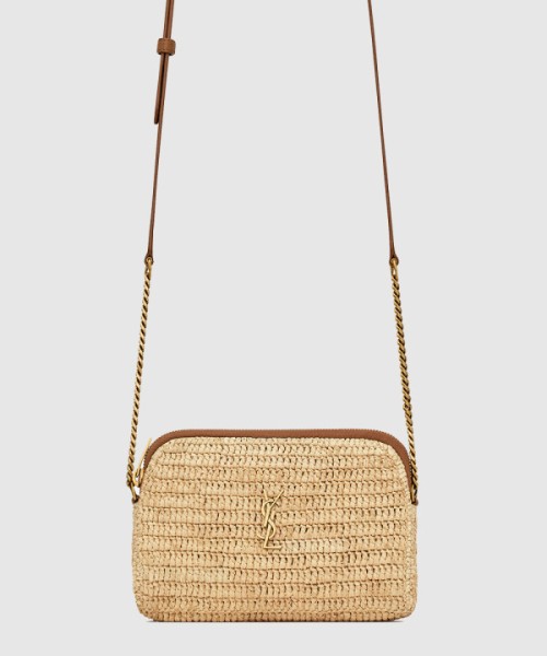 생로랑 라피아 및 베지터블 태닝 가죽 소재의 GABY 지퍼 파우치 774293