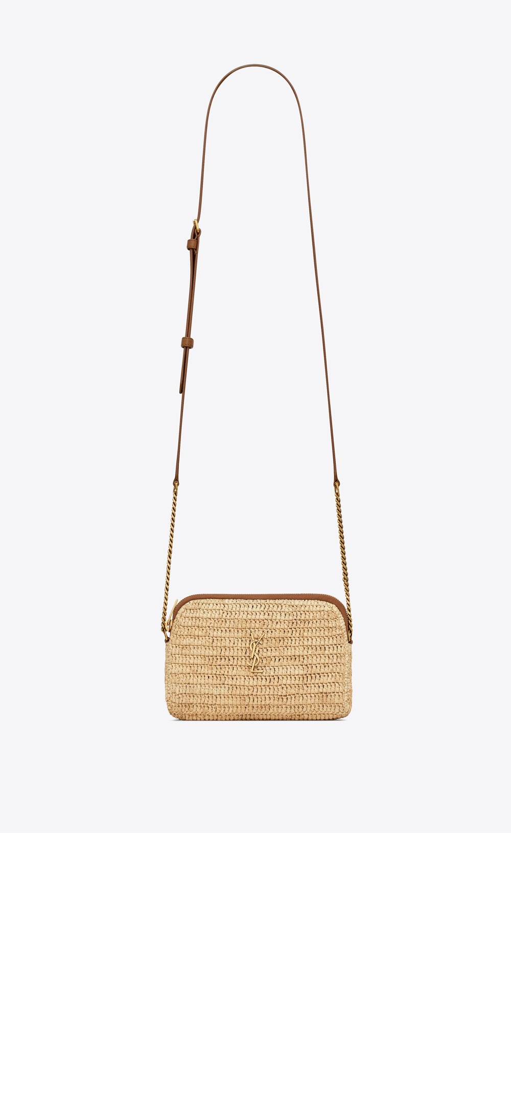 생로랑 라피아 및 베지터블 태닝 가죽 소재의 GABY 지퍼 파우치 774293