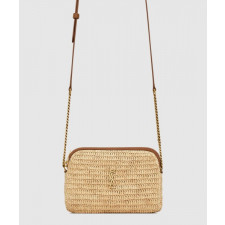 생로랑 라피아 및 베지터블 태닝 가죽 소재의 GABY 지퍼 파우치 774293