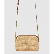 생로랑 라피아 및 베지터블 태닝 가죽 소재의 GABY 지퍼 파우치 774293