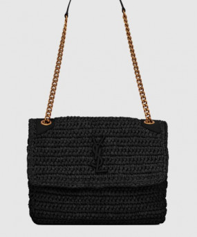 생로랑 라피아와 가죽 소재의 NIKI 미디엄백 633187