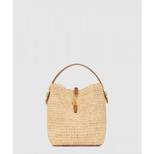 생로랑 우븐 라피아 및 베지터블 태닝 가죽 소재의 LE 37 773991