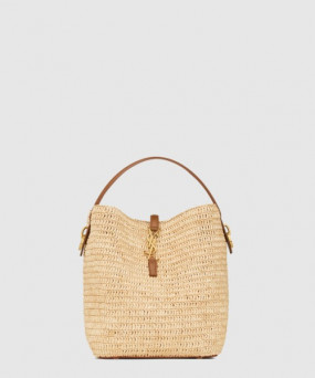 생로랑 우븐 라피아 및 베지터블 태닝 가죽 소재의 LE 37 773991