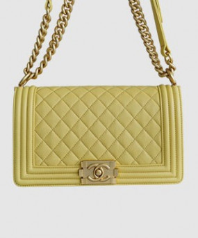 샤넬 보이백 미듐 옐로우 금장 캐비어