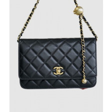 샤넬 WOC 골드볼 블랙 금장 램스킨