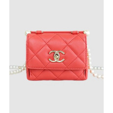 샤넬 24SS 진주 체인 미니백 램스킨 레드 AP4006