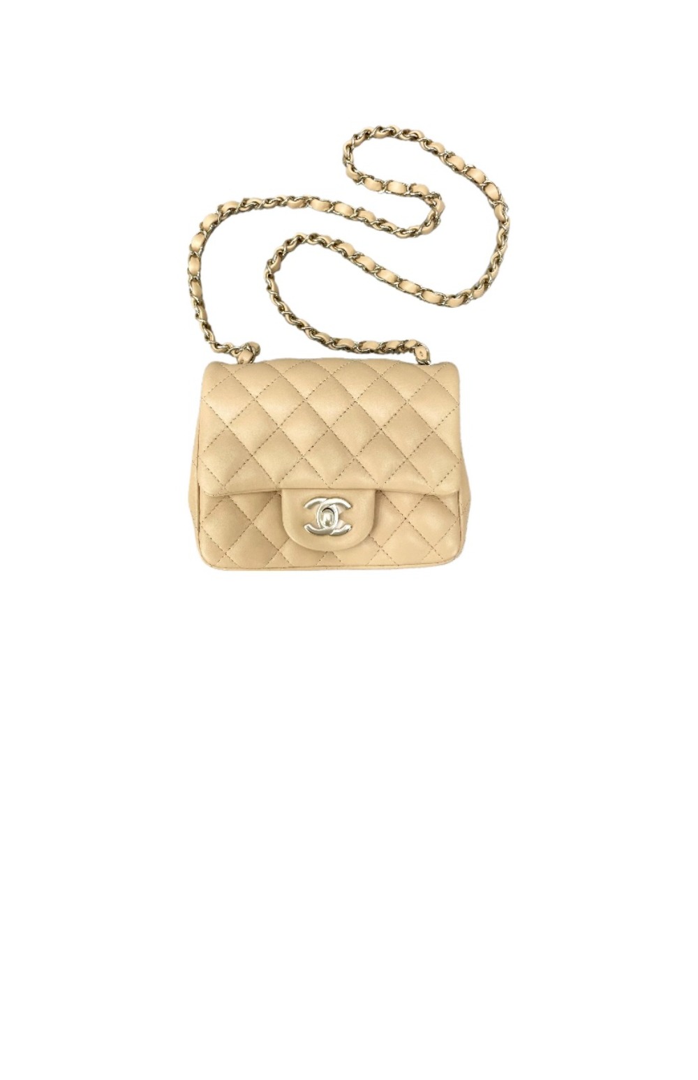 샤넬 클래식 램스킨 쁘띠삭 샴페인골드 A35200