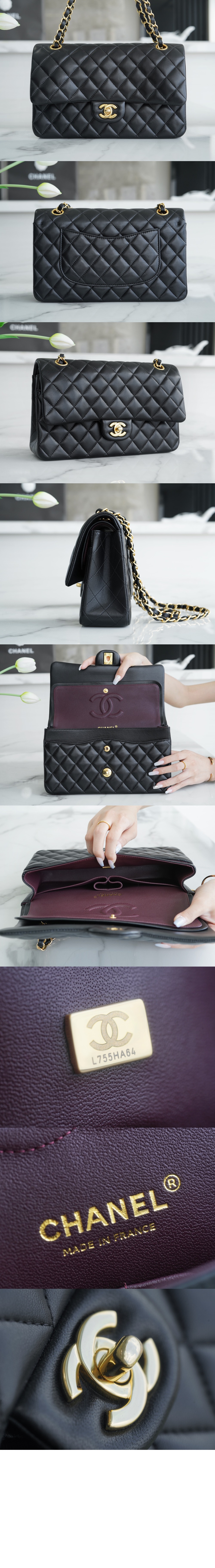 샤넬 클래식 램스킨 미듐 샴페인골드 A01112