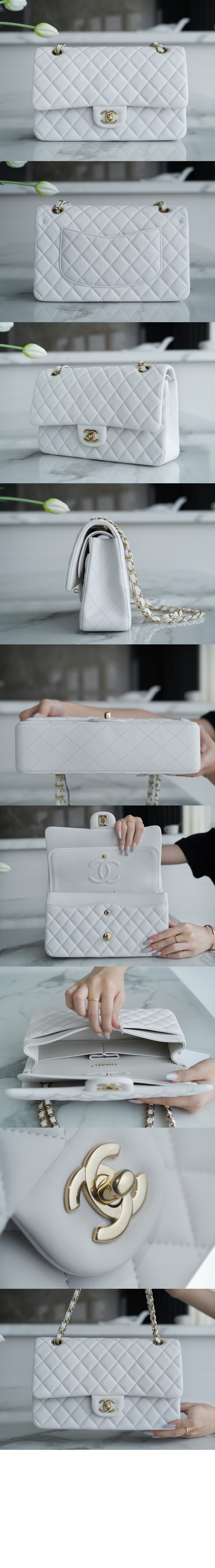 샤넬 클래식 램스킨 미듐 샴페인골드 A01112