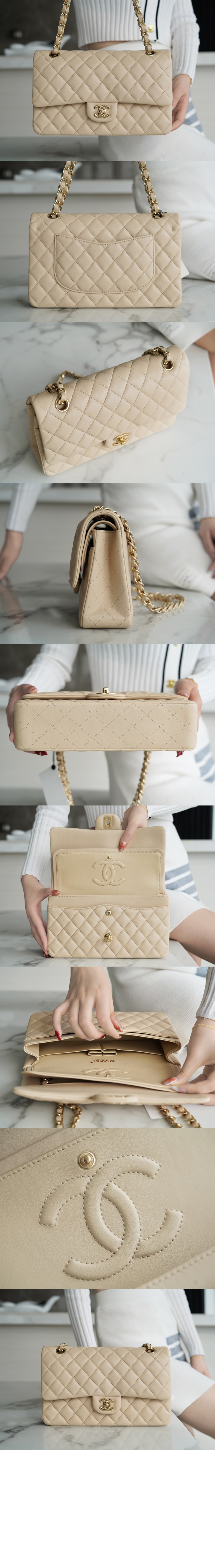 샤넬 클래식 램스킨 미듐 샴페인골드 A01112