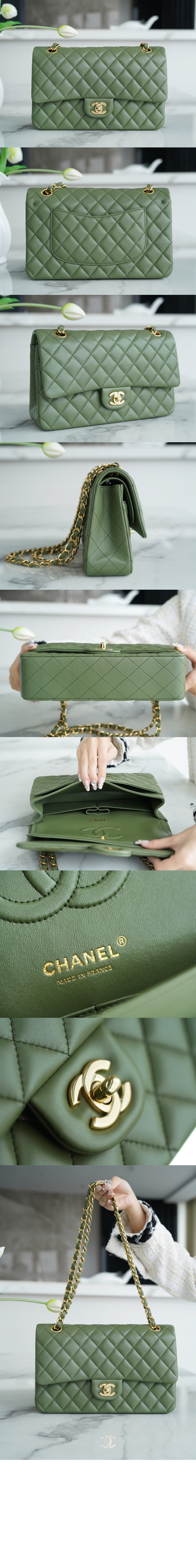 샤넬 클래식 램스킨 미듐 샴페인골드 A01112