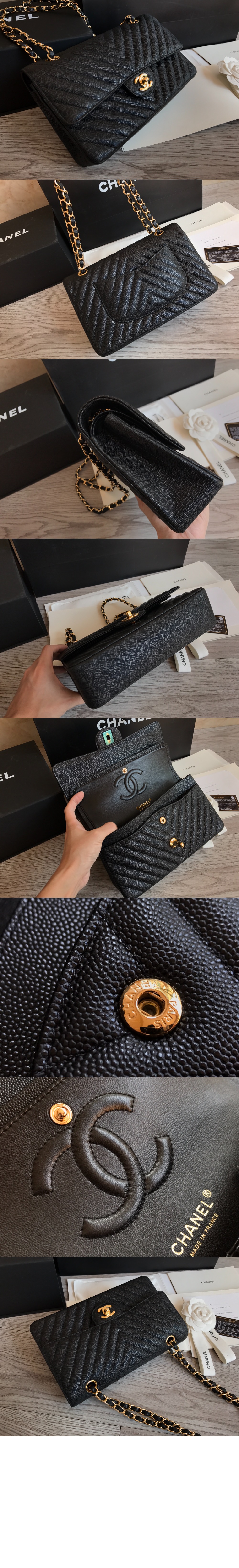 샤넬 쉐브론 클래식 캐비어 미듐 A01112