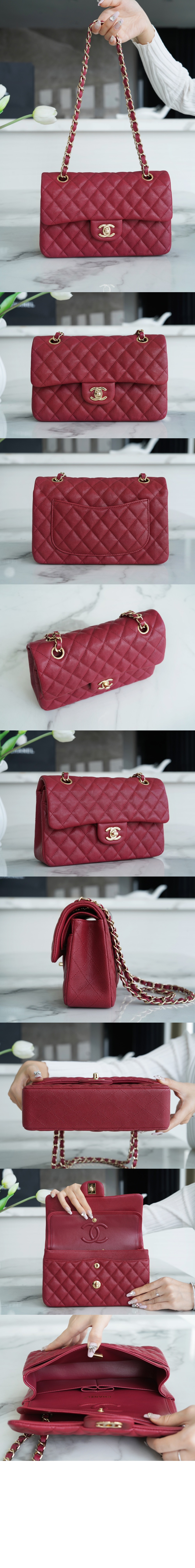 샤넬 클래식 캐비어 스몰 샴페인골드 A01113