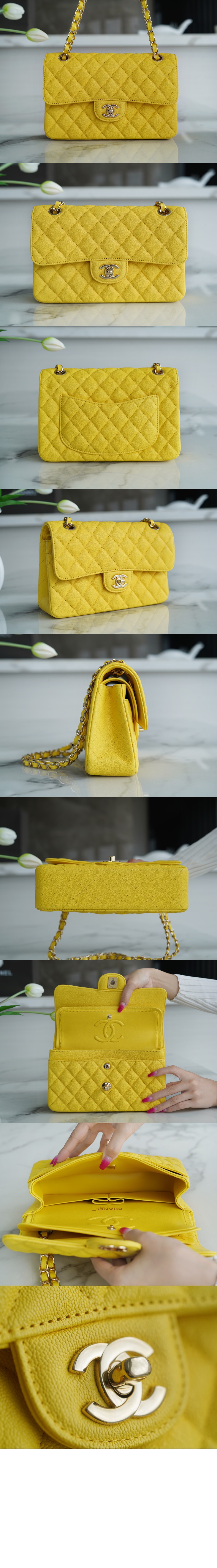 샤넬 클래식 캐비어 스몰 샴페인골드 A01113