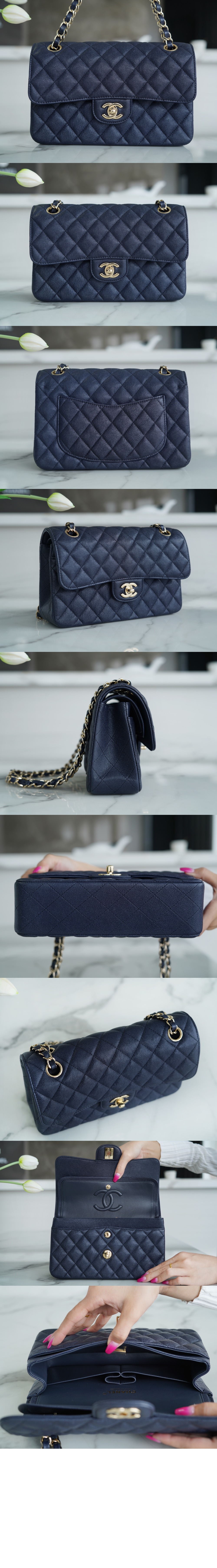 샤넬 클래식 캐비어 스몰 샴페인골드 A01113