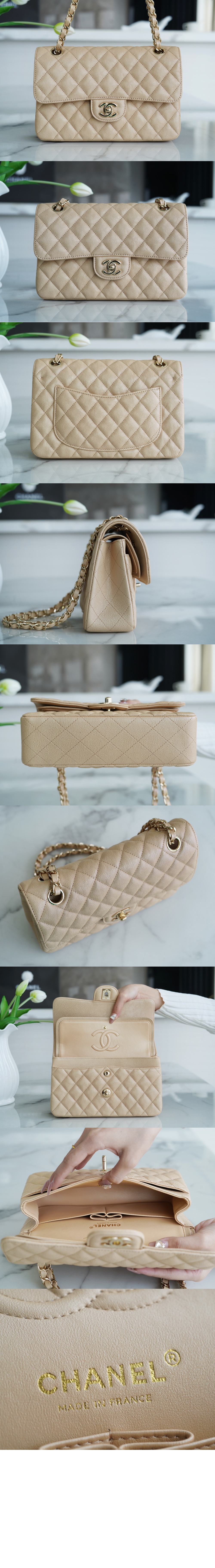 샤넬 클래식 캐비어 스몰 샴페인골드 A01113