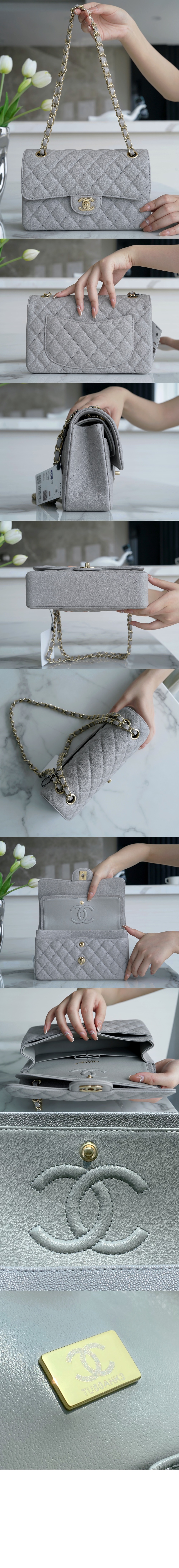 샤넬 클래식 캐비어 스몰 샴페인골드 A01113