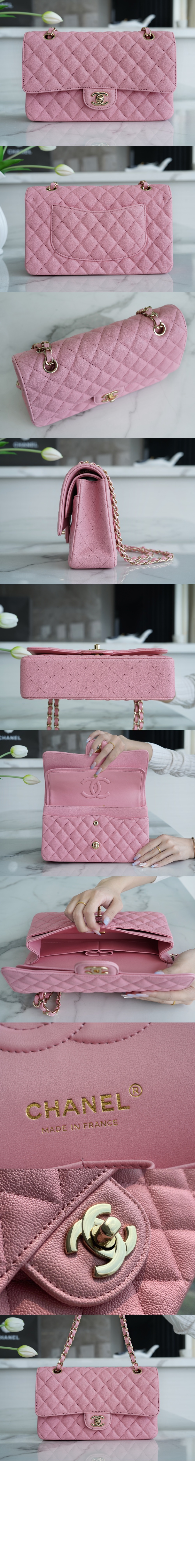 샤넬 클래식 캐비어 미듐 샴페인골드 A01112